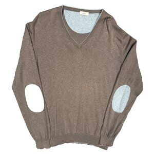Altea Milano 100% Cotton Knit Sweater V-Neck Made in Italy Elbow Patches Large